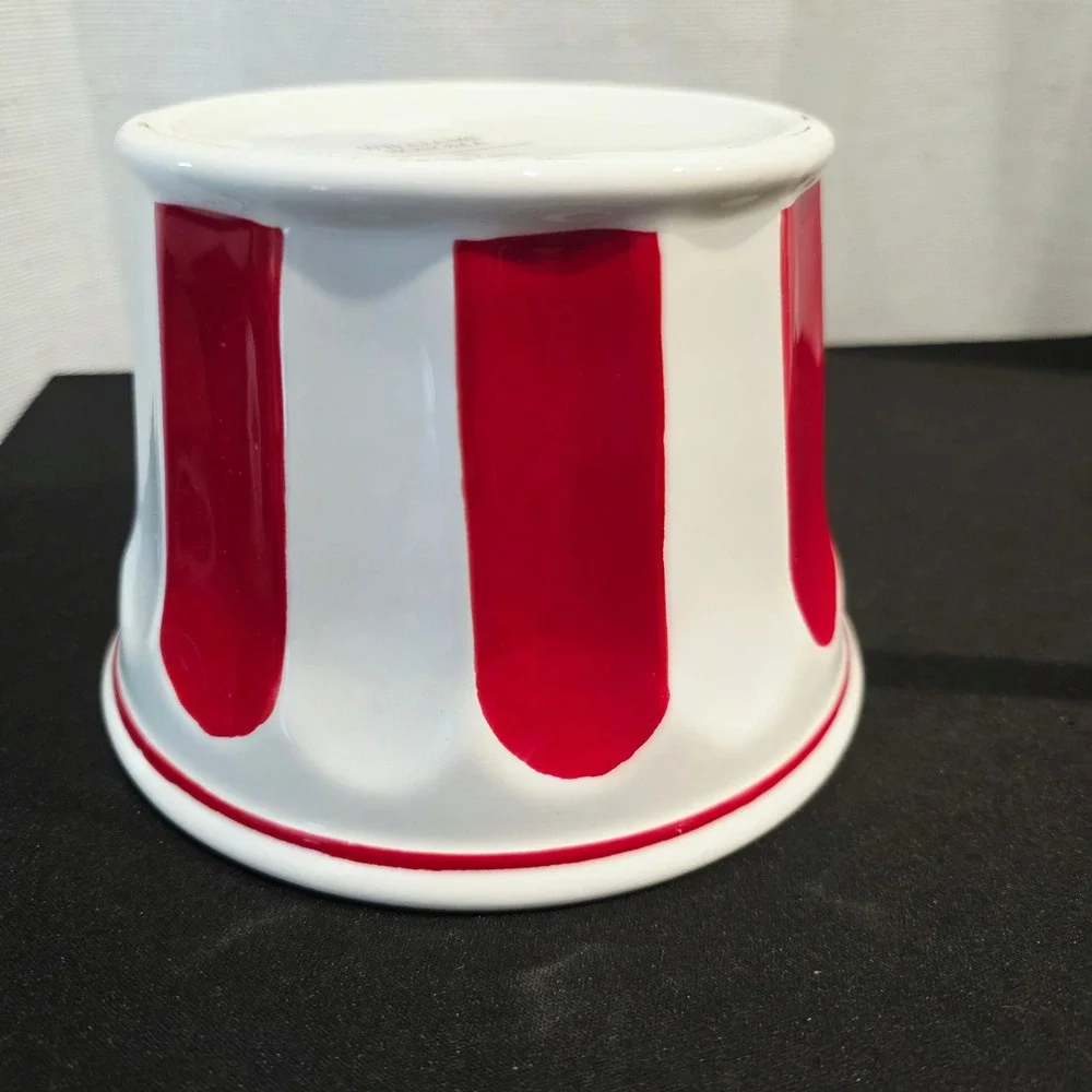 Williams Sonoma Individual Popcorn Bowl, Red WhiteStriped Ceramic Theater Bowl